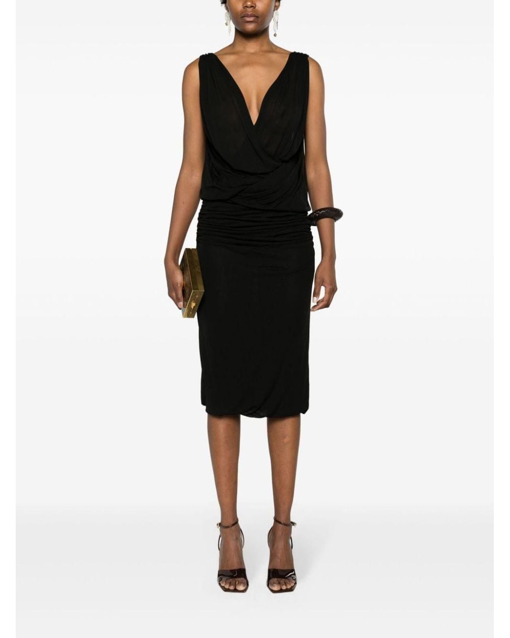 Saint Laurent Black V-Necked Mini Dress
