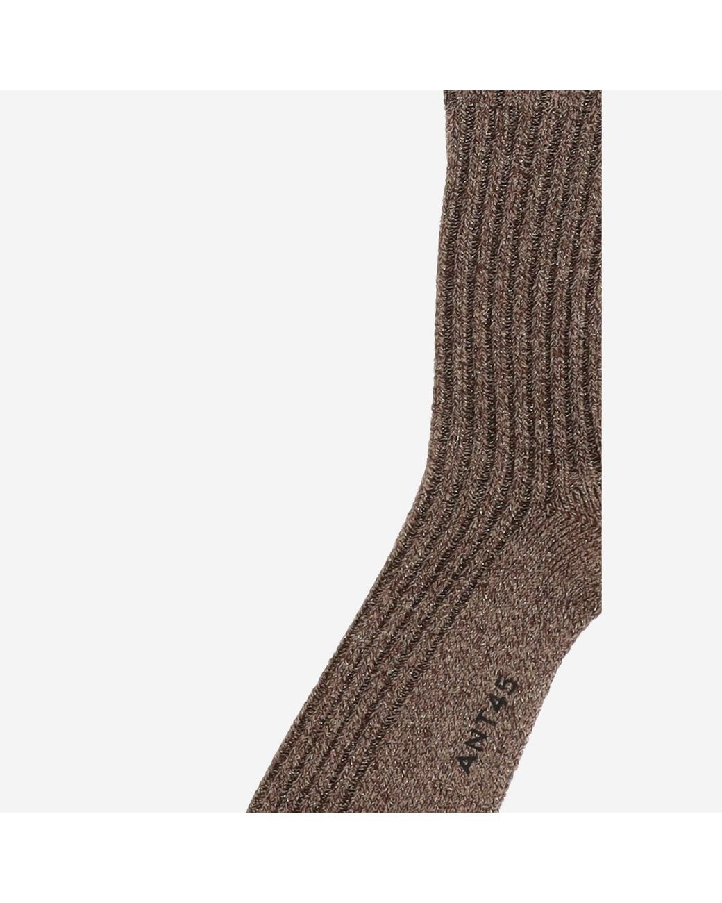 ANT45 Brown Ribbed Stretch Cotton Blend Socks