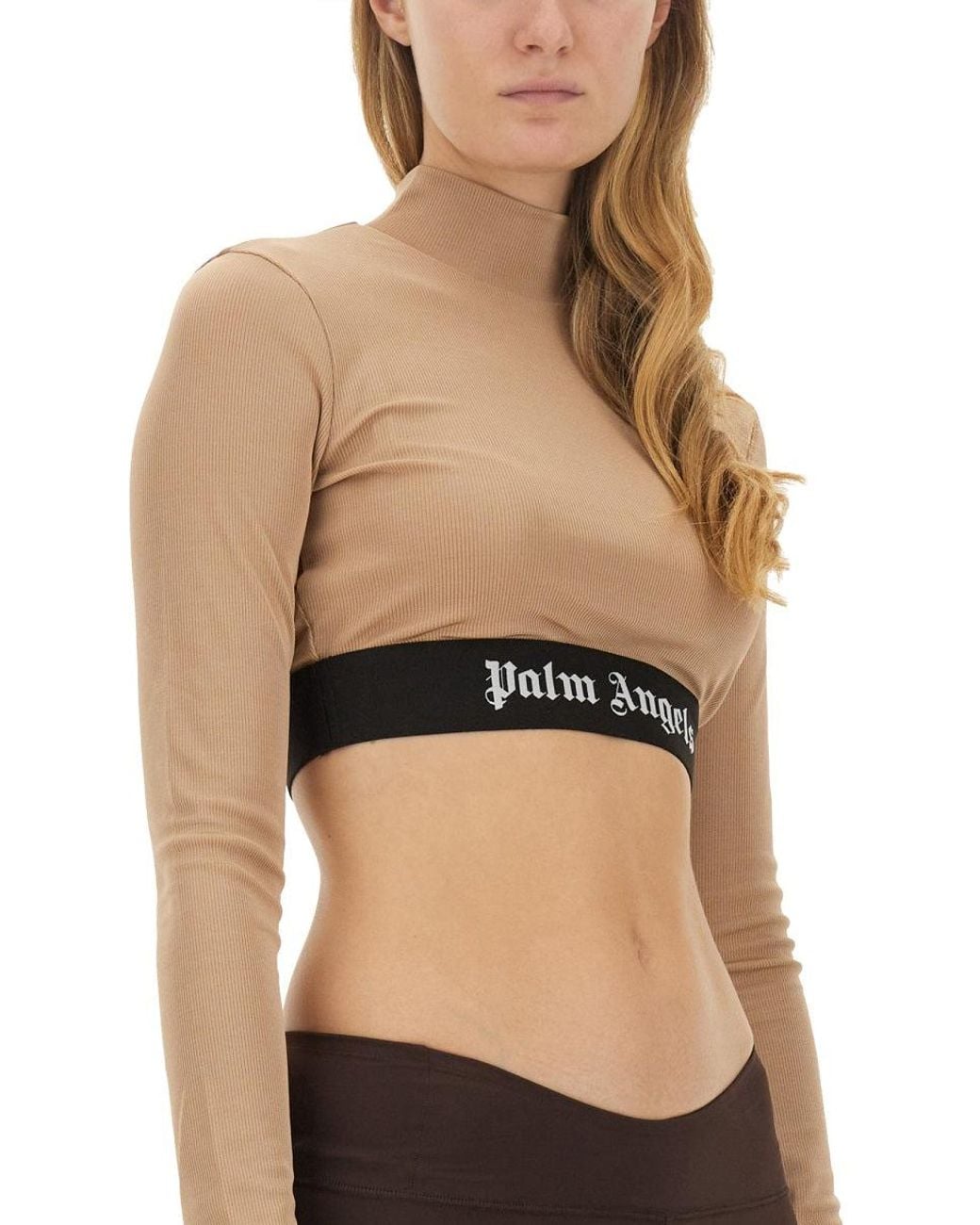 Palm Angels Black Cropped Top With Logo
