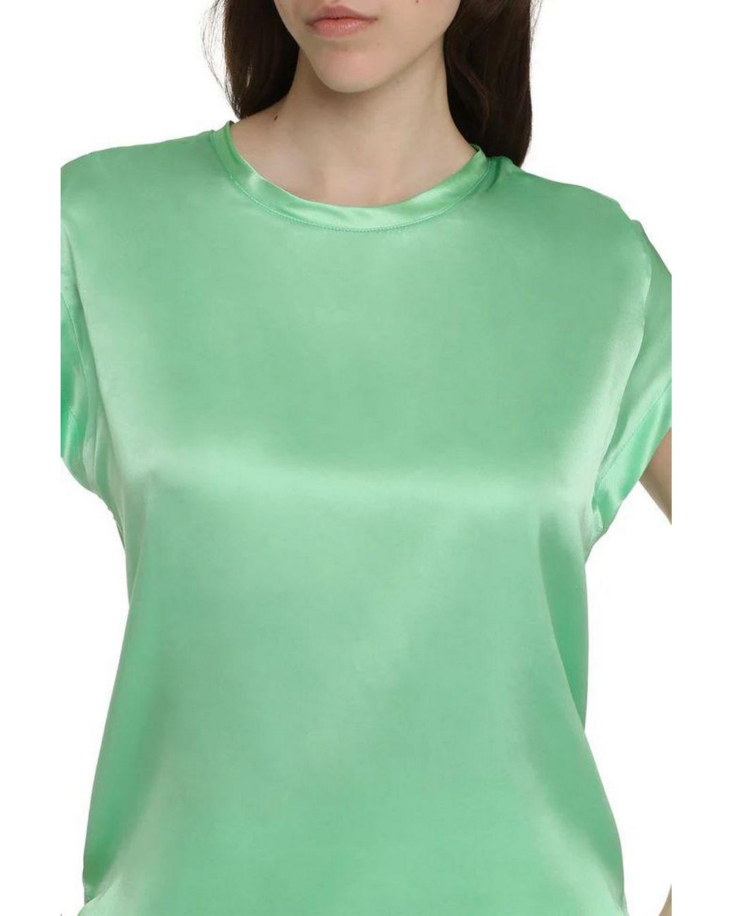 Pinko Green Silk Blend Short Sleeve Top