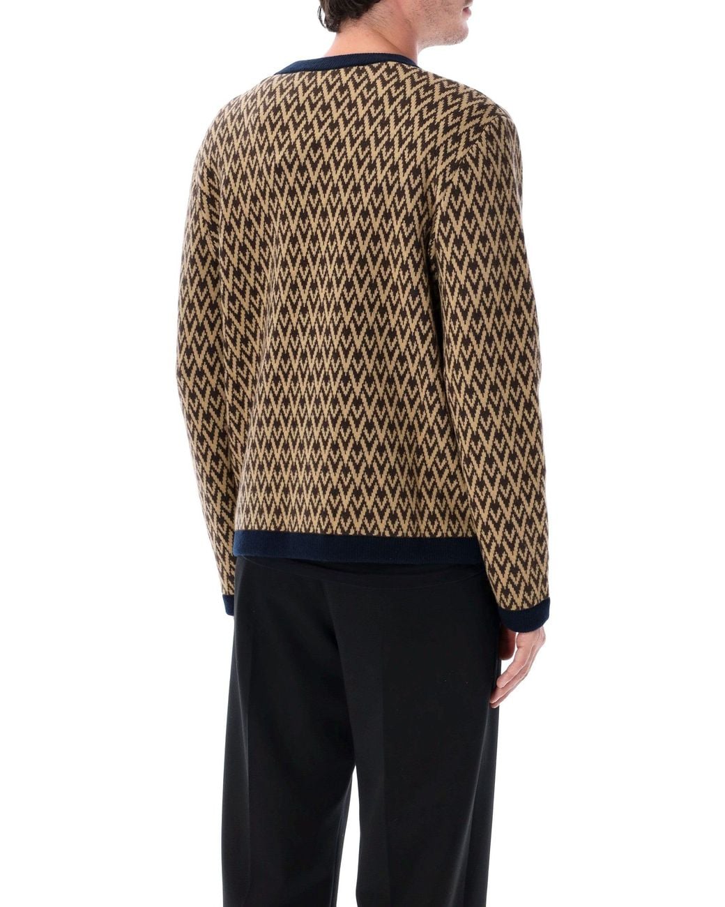 Valentino Garavani Black Toute The V Jacquard Wool Cardigan With V-Neck & -Tone Buttons