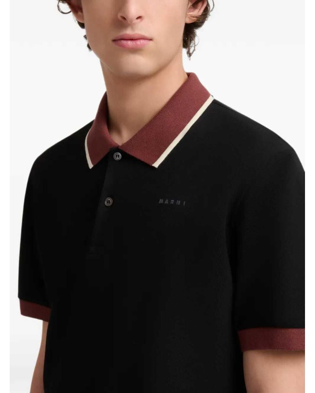 Marni Black Piqué Polo Shirt With Contrasting Trim