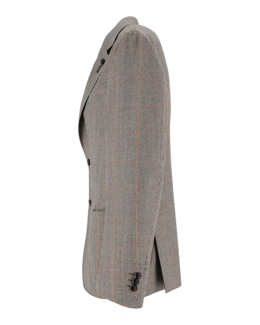 Lardini Gray Virgin Wool Checkered Tailored Blazer