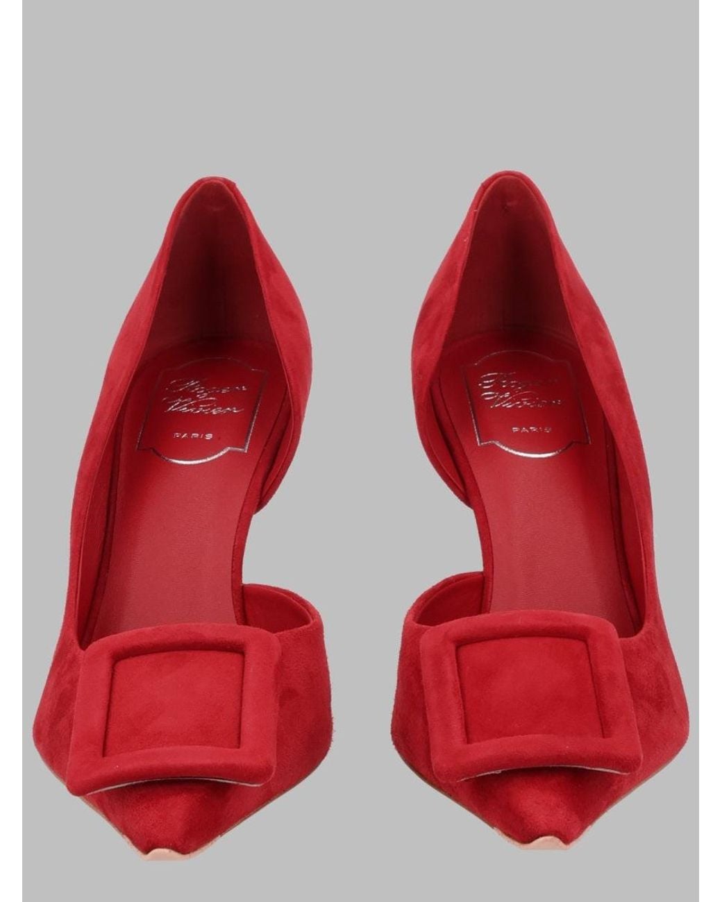 Roger Vivier Red Pumps Viv Ville Dorsay Leather Goat