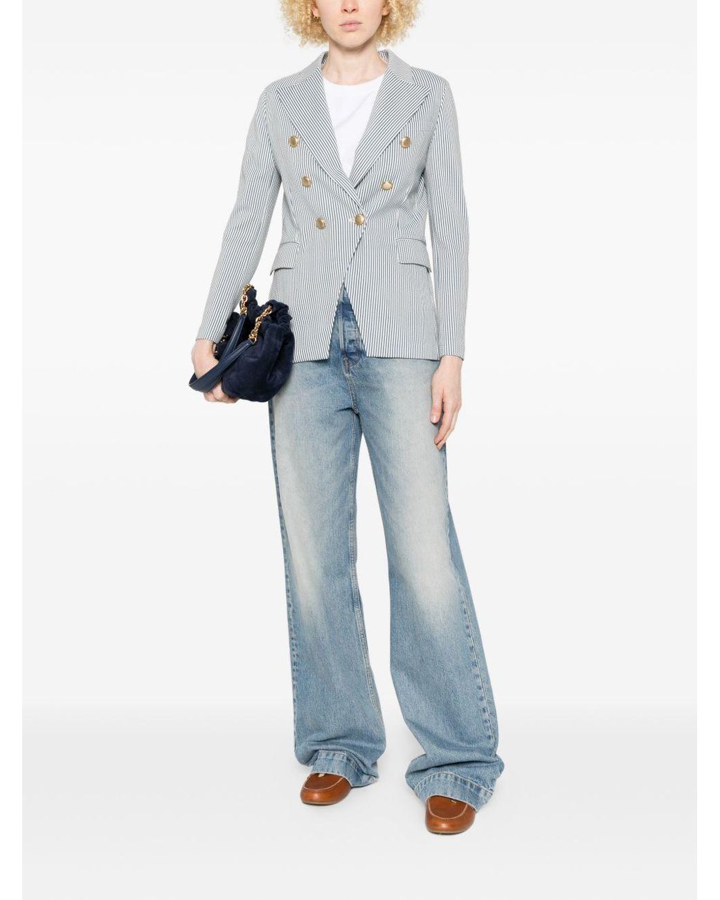 Circolo 1901 Blue Striped Double Breasted Jacket