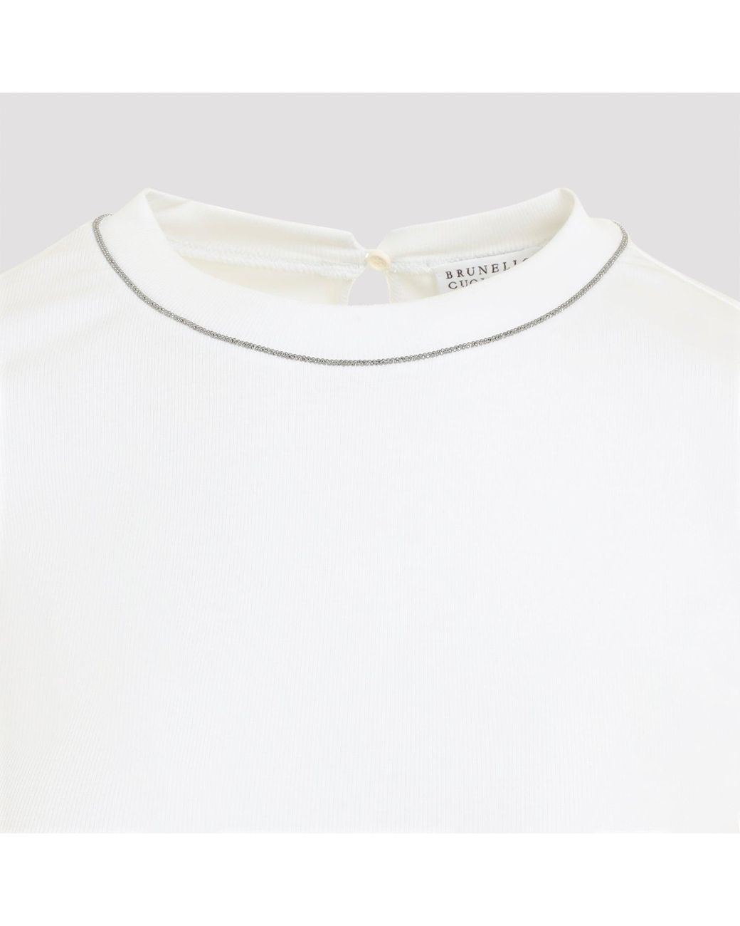 Brunello Cucinelli White Ribbed Cotton T-Shirt With Stretch