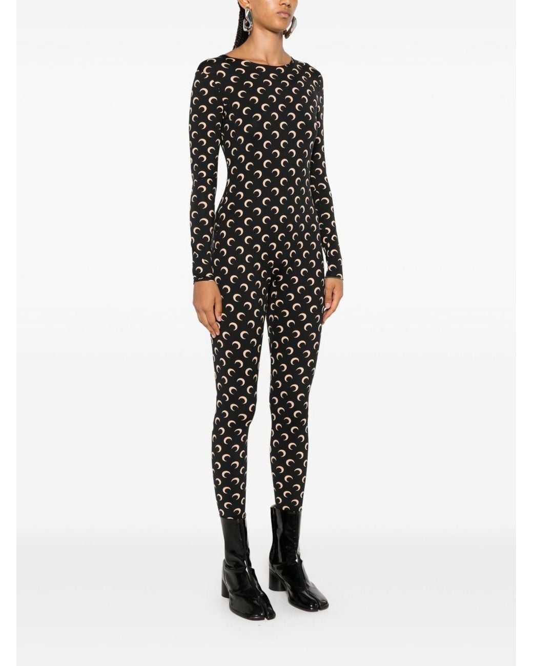 MARINE SERRE Black Moon Printed Stretch Jersey Catsuit