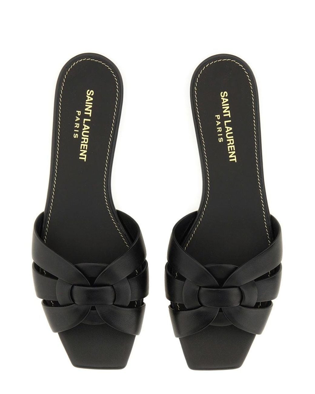Saint Laurent Black Tribute Leather Flat Sandals With 0.5 Cm Sole