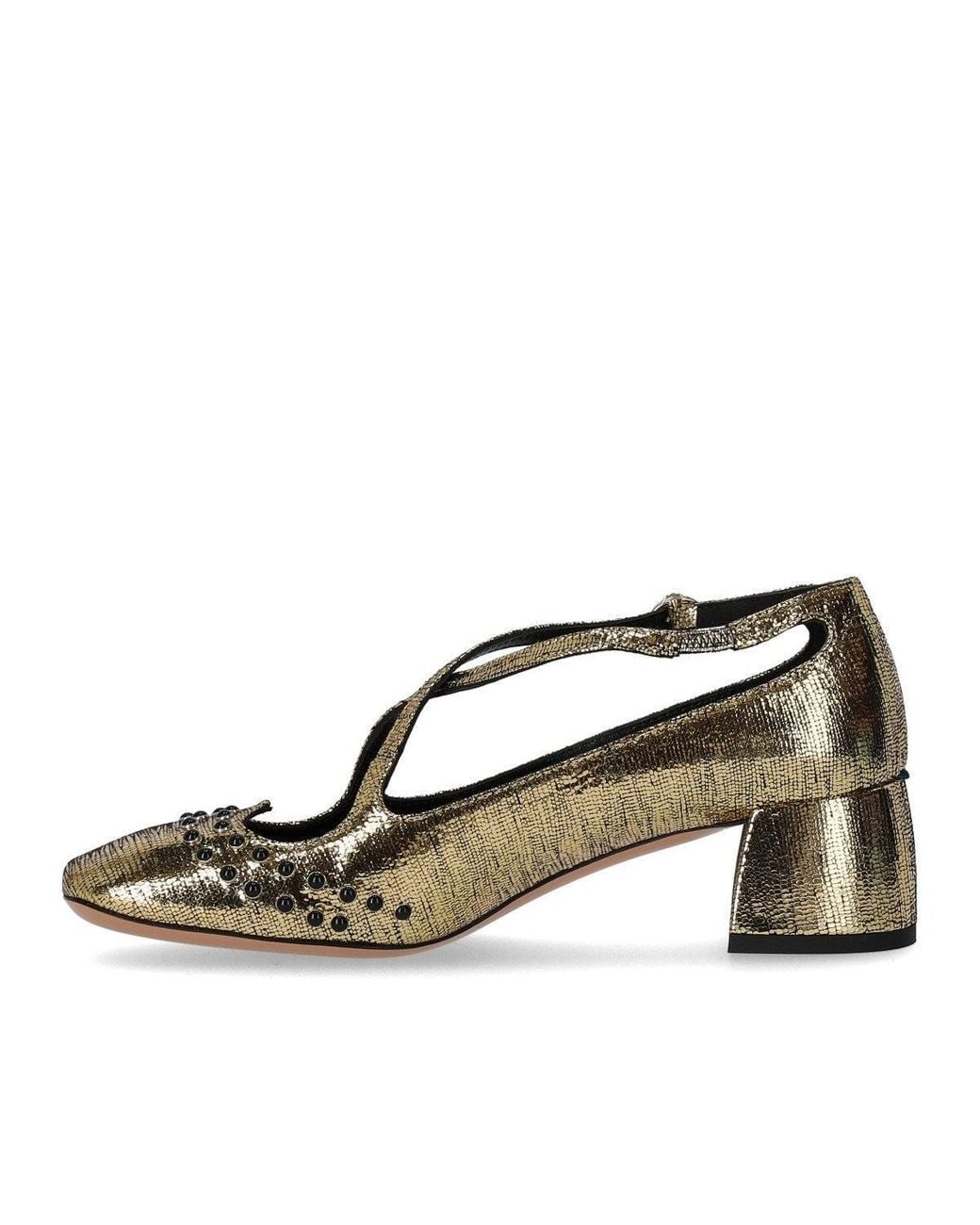 A.Bocca Metallic Crackled Leather Heart Stud Pumps