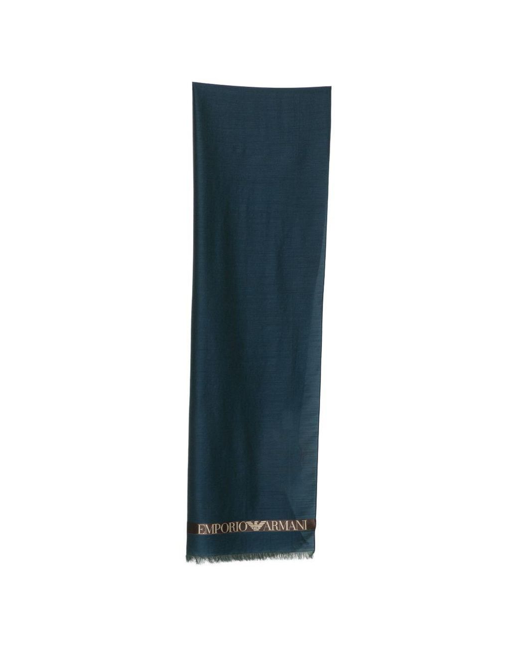 Emporio Armani Blue Logo Wool Blend Scarf