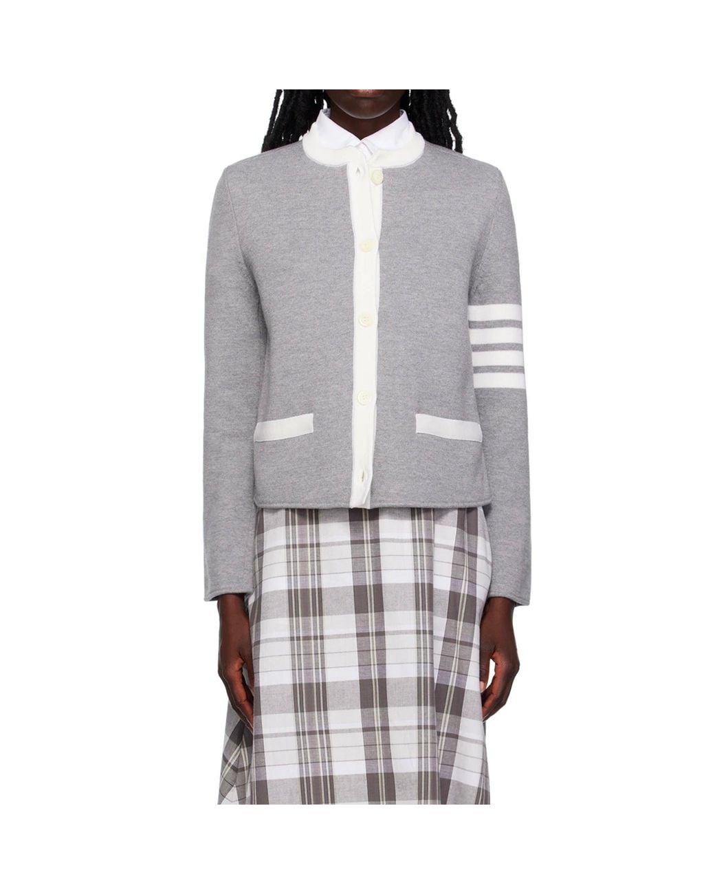 Thom Browne Gray Thom E 4- Bar Wool Cardigan