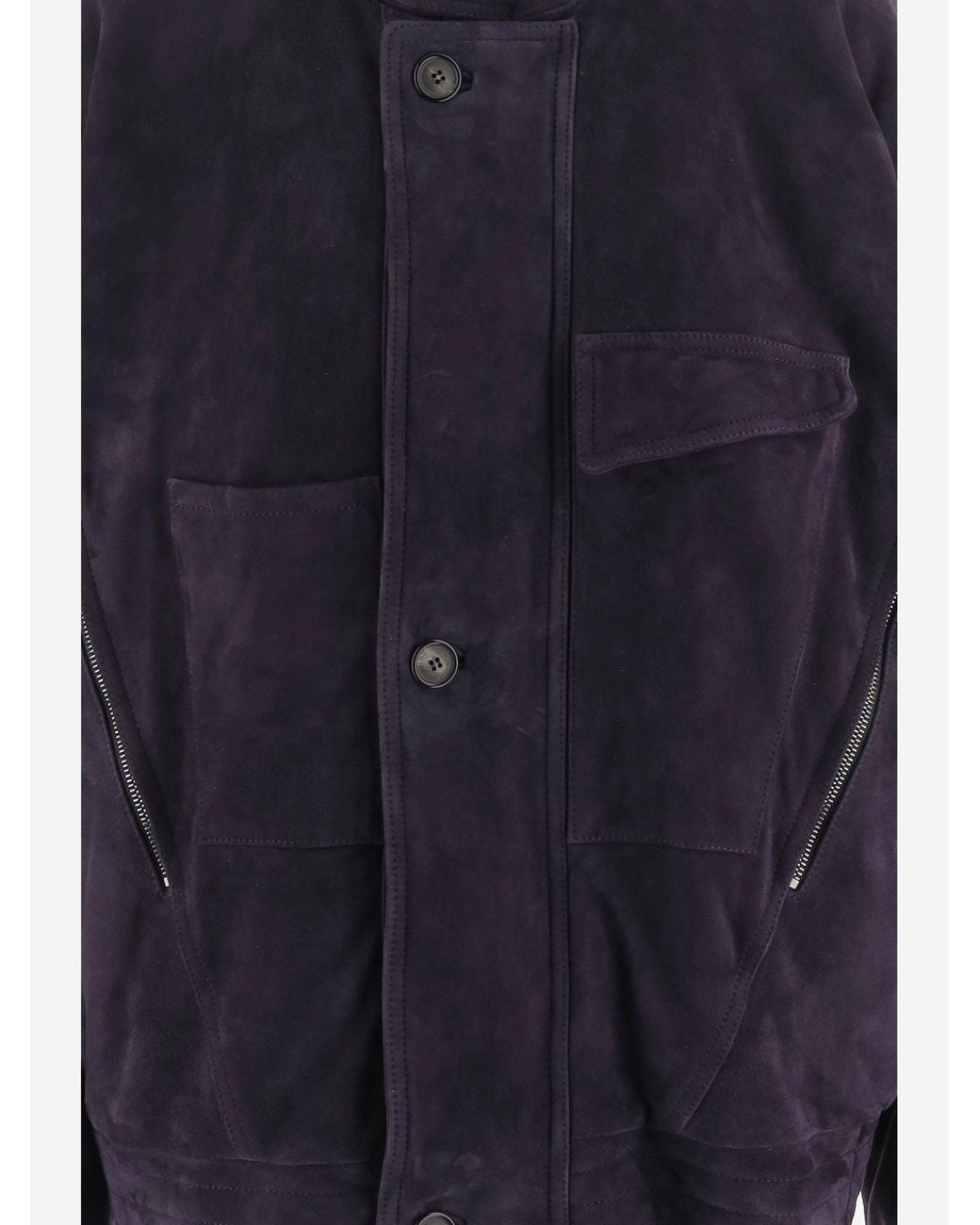 Giorgio Armani Blue Suede Jacket With High Collar And Buttons