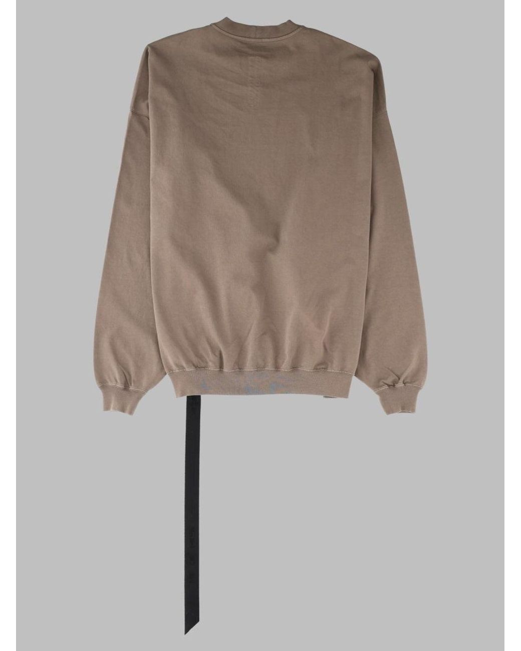 Rick Owens Natural Relaxed Fit Asymmetrical Hem Long-Sleeve Cotton T-Shirt for men