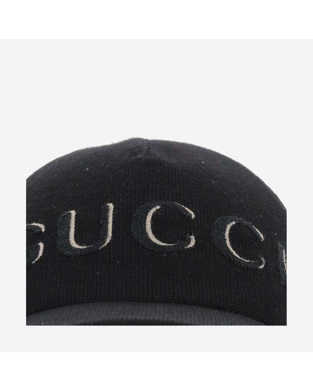 Gucci Black Wool Baseball Hat With Logo