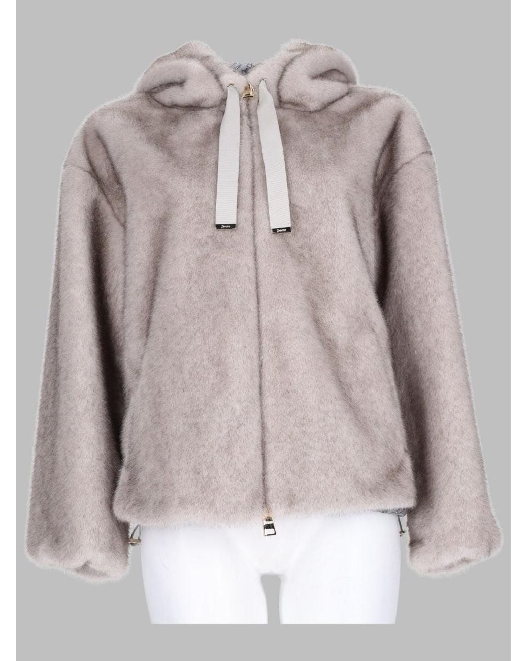 Herno Gray Faux Fur Hooded Zip Jacket