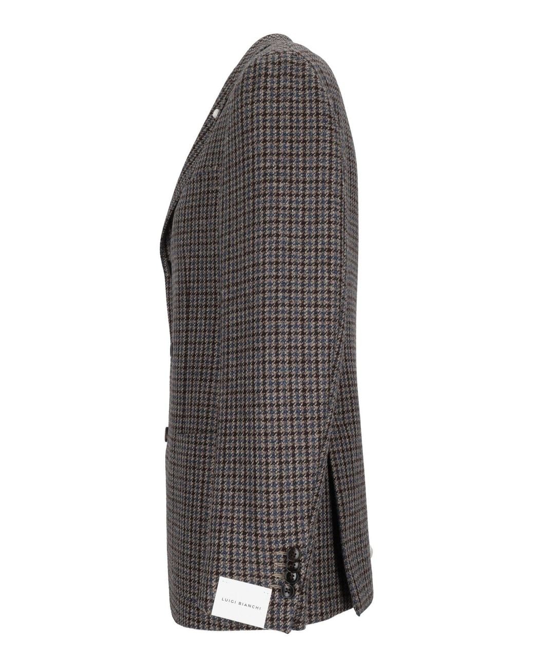 LUIGI BIANCHI SARTORIA Black Drop 7 Houndstooth Structured Blazer for men