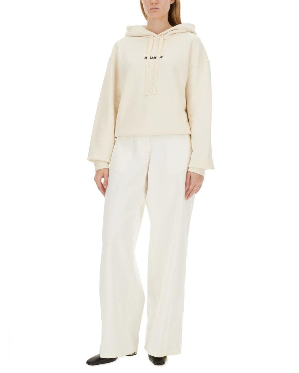 Jil Sander White Cotton Hoodie For