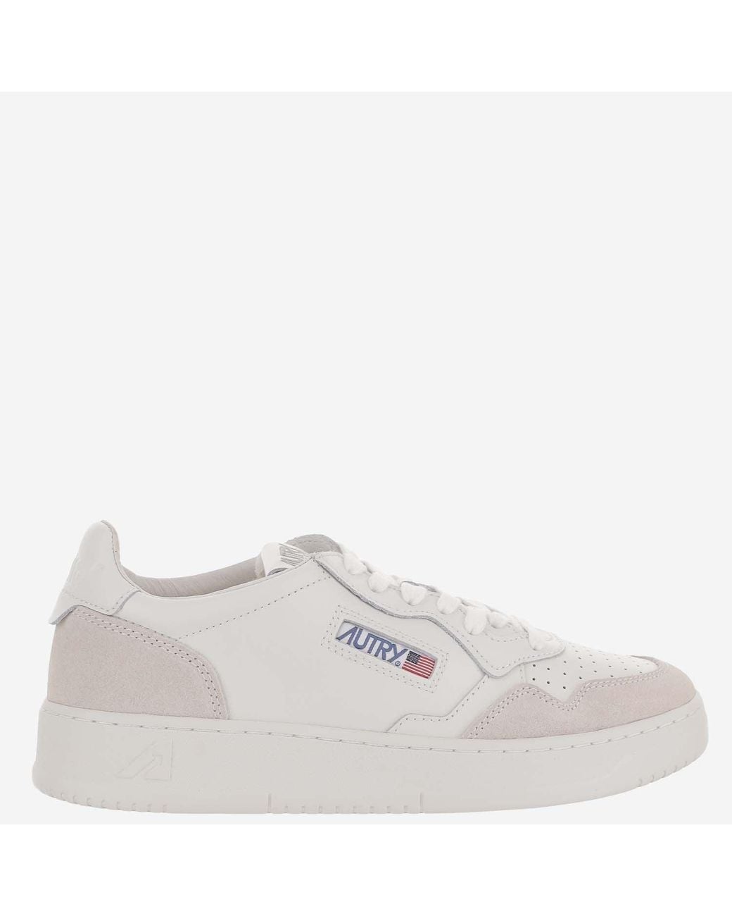 Autry White Round Toe Sneakers With Leather And Suede Panels