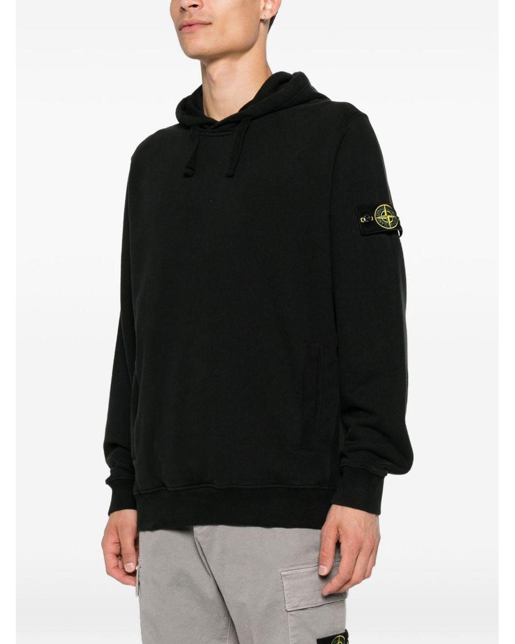 Stone Island Black Cotton Hooded Sweatshirt With Compass Badge for men