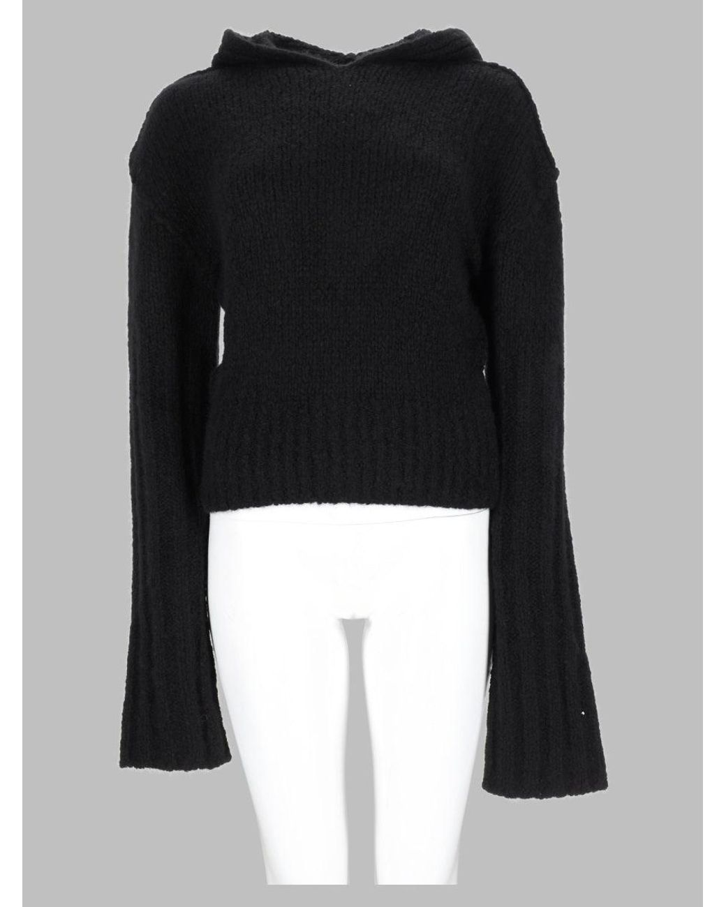 Rick Owens Black Cropped Hooded Sweater With Long Flared Sleeves