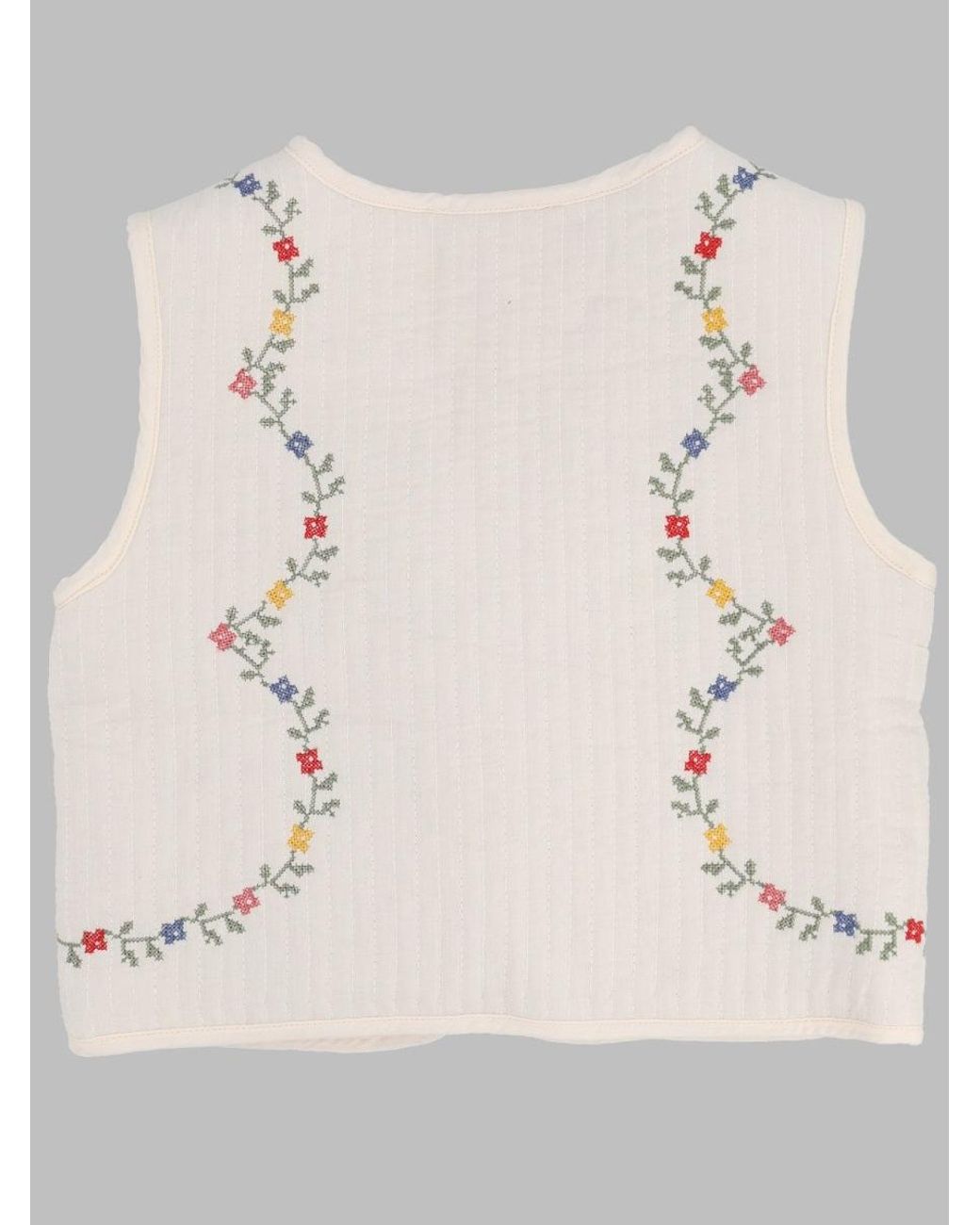 Emile Et Ida Natural Girls Mini Pointelle Croce-Detail Short-Sleeve Jacket