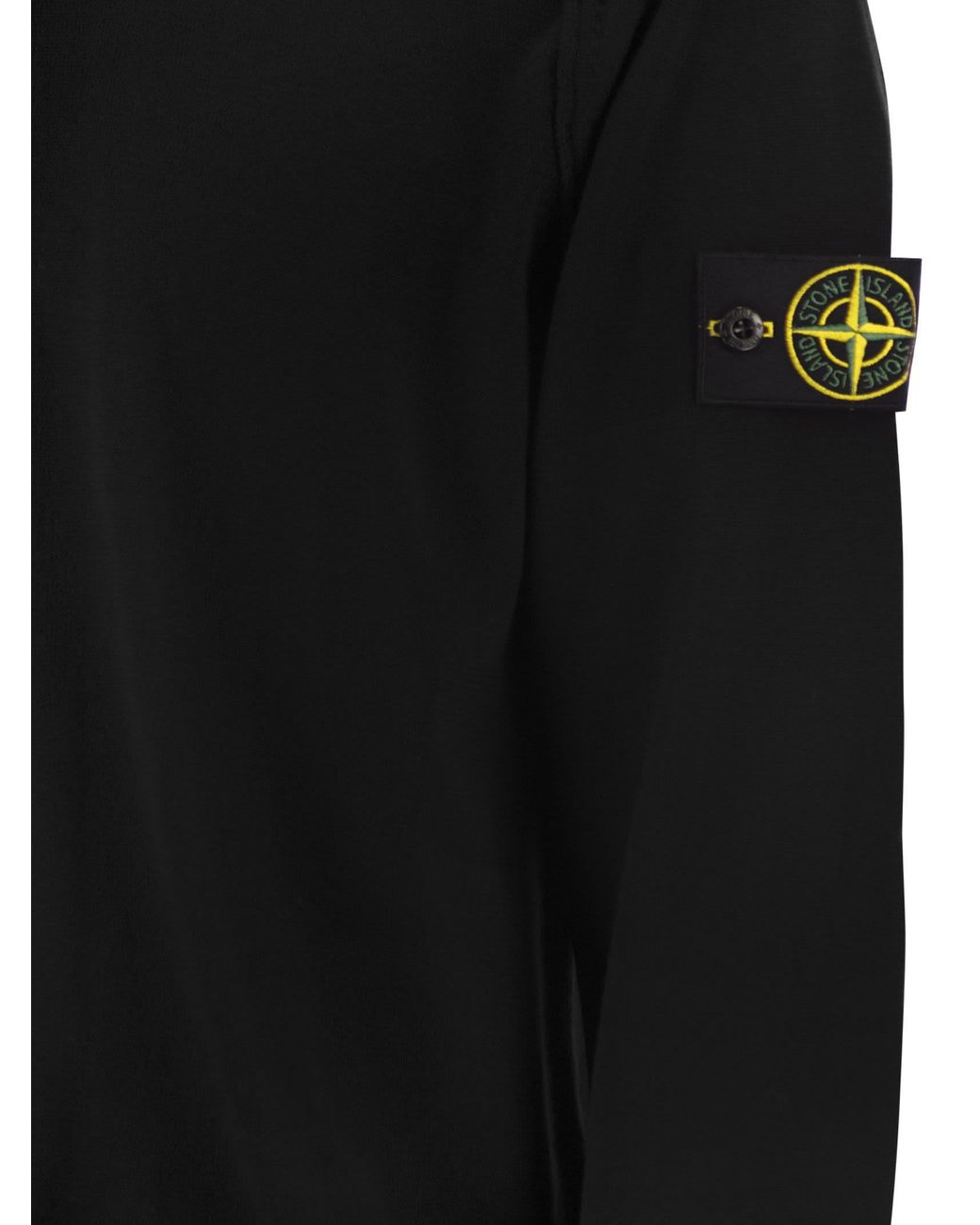 Stone Island Black Crew Neck Jumper With Small Lapel for men