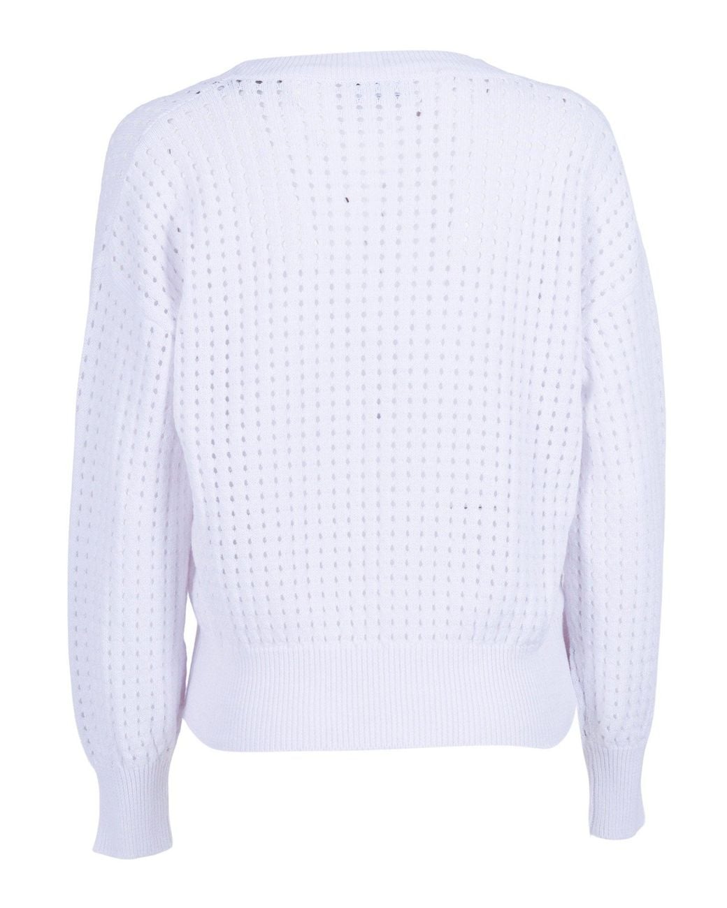 Kangra Cashmere White Pullover A Rete Manica Lunga