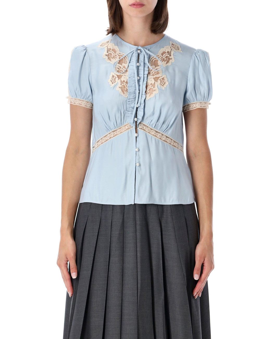 Self-Portrait Blue Elegant Lace-Inset Top