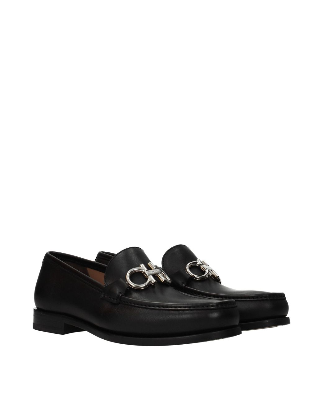 Ferragamo Black Rolo Moccasins Leather