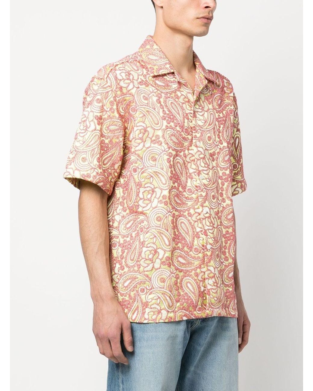 Bluemarble Pink Paisley-Print Short-Sleeve Shirt for men