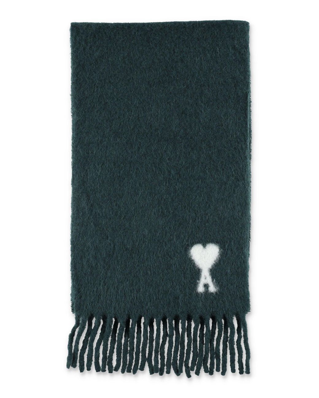 AMI Green Ami Of Caur Alpaca Scarf With Fringed Rectangular Design