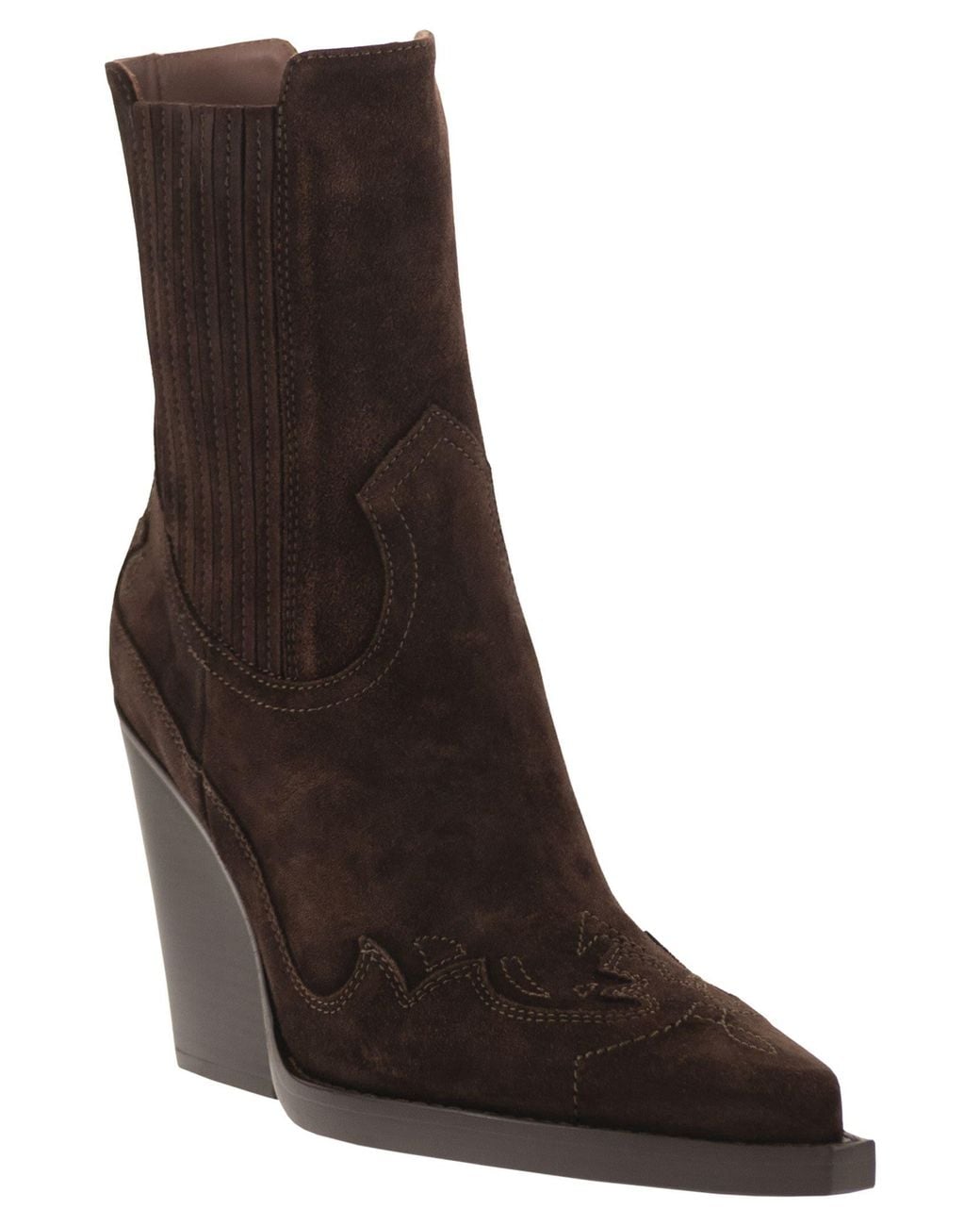 Paris Texas Brown Dallas Embroidered Ankle Boot 100 Suede Western Ankle Boots