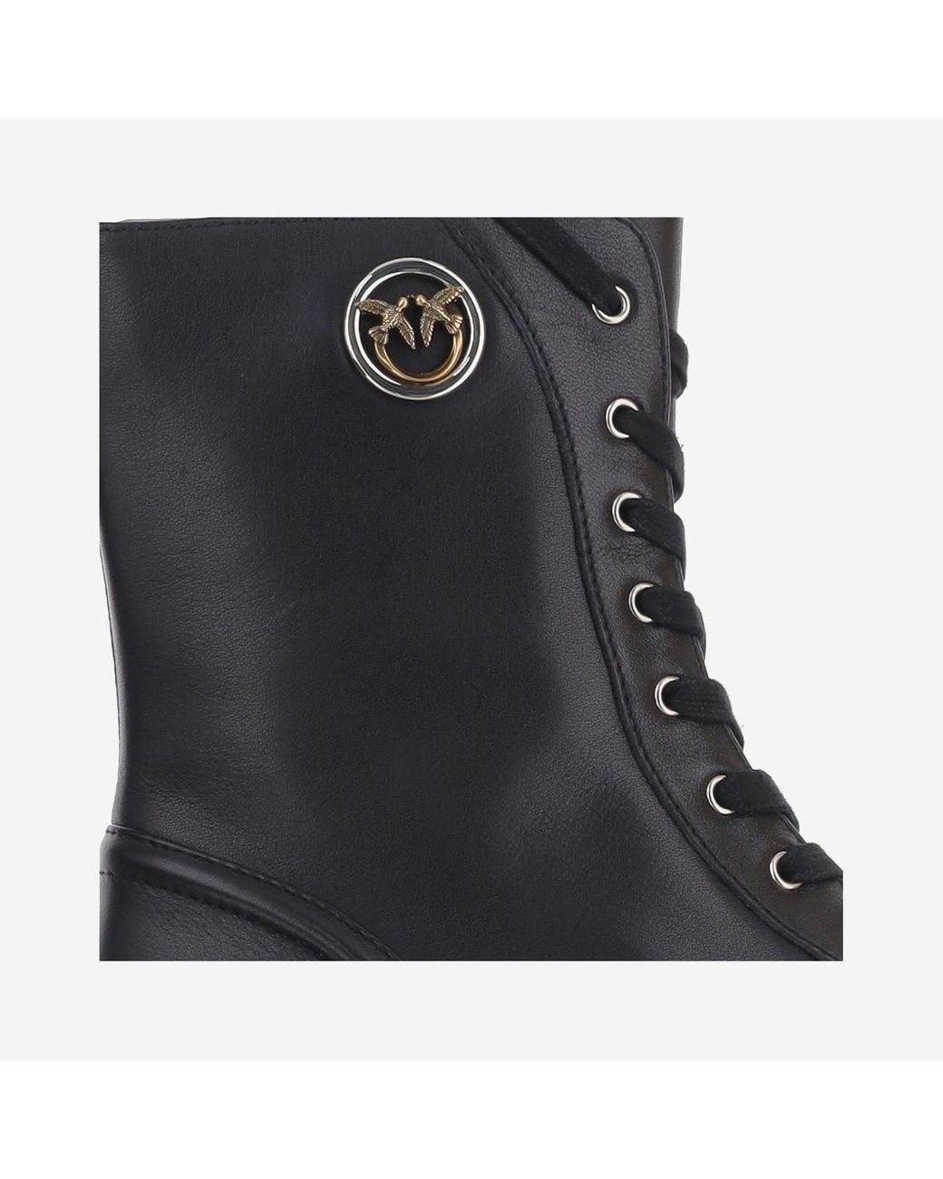 Pinko Black Leather Ankle Boots With Logo