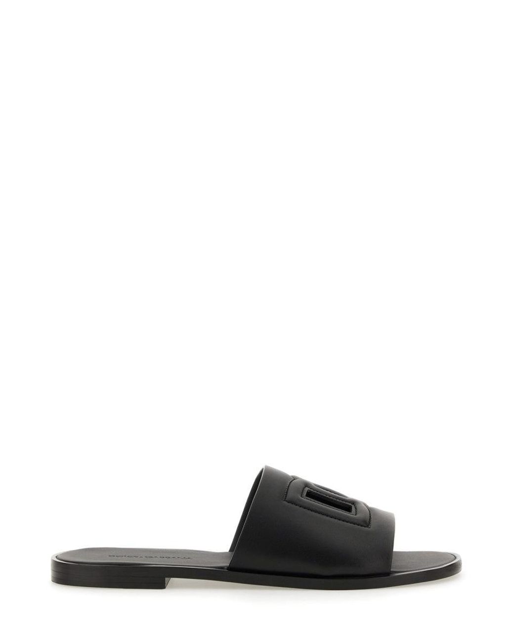 Dolce & Gabbana Black Dg Leather Flat Sandals for men