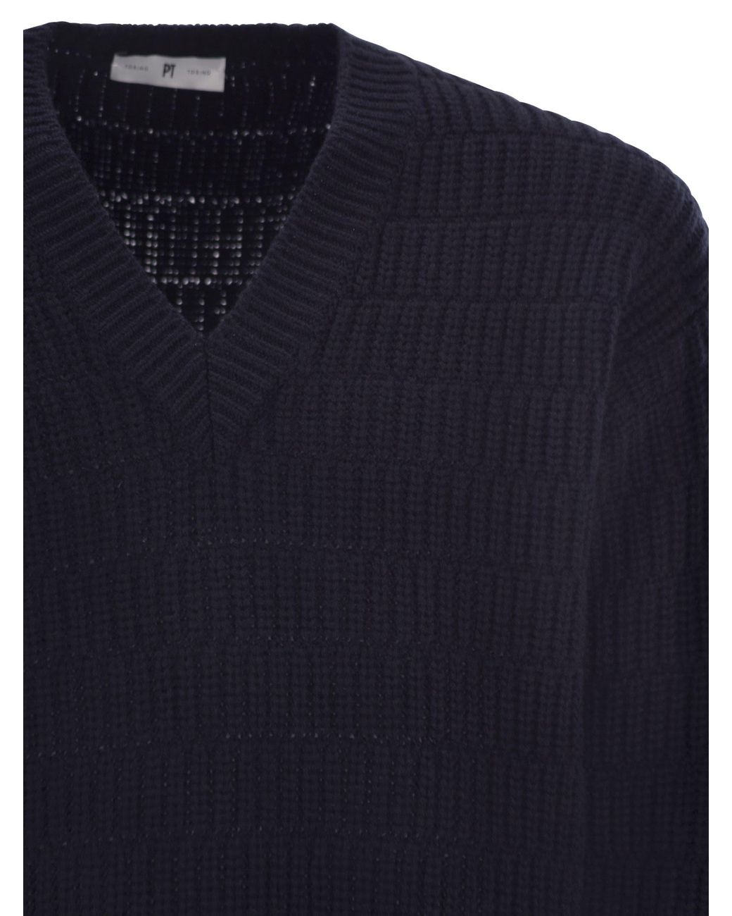 PT Torino Blue Wool Sweater With V-Neck for men