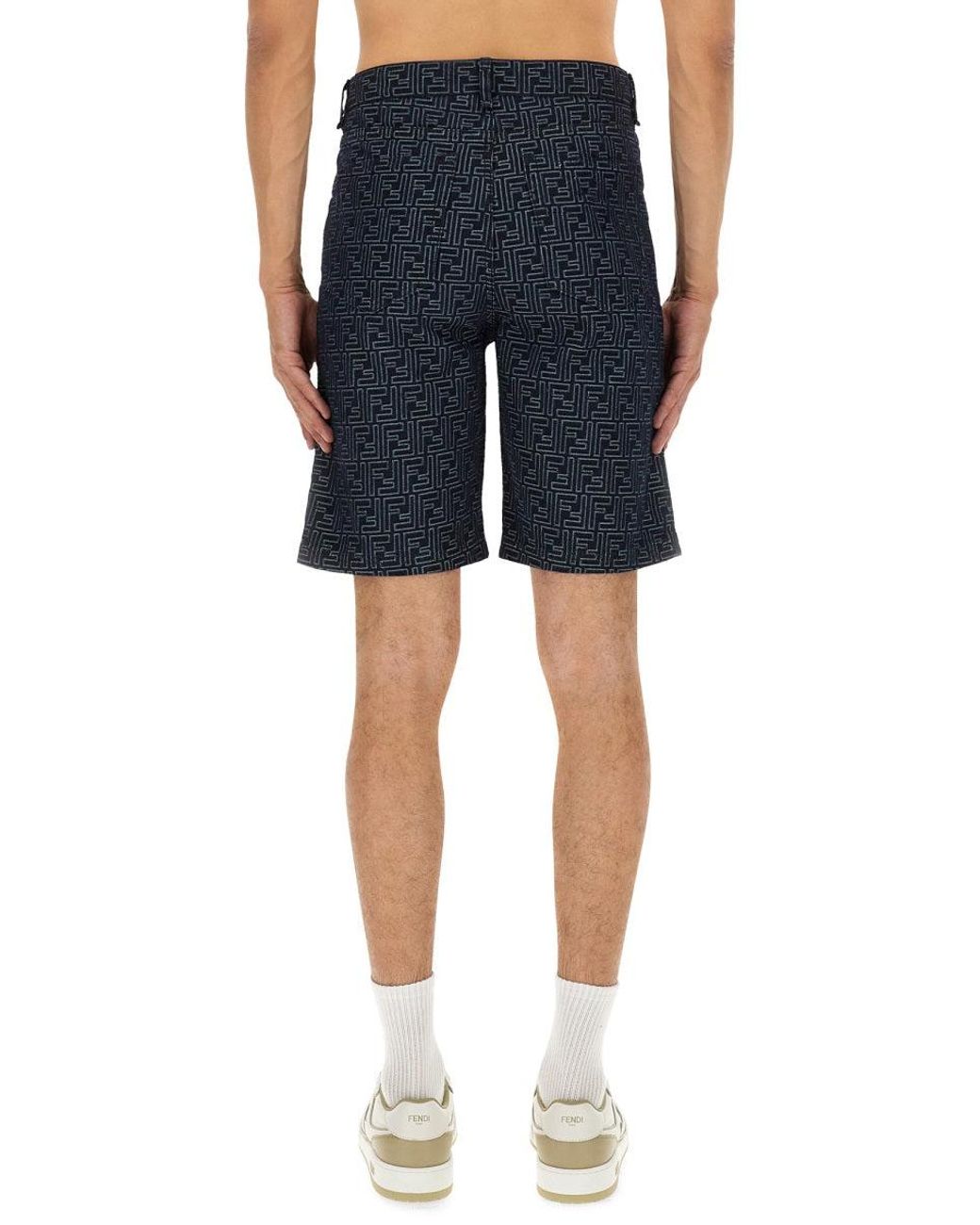 Fendi Blue Ff Jacquard Denim Shorts for men