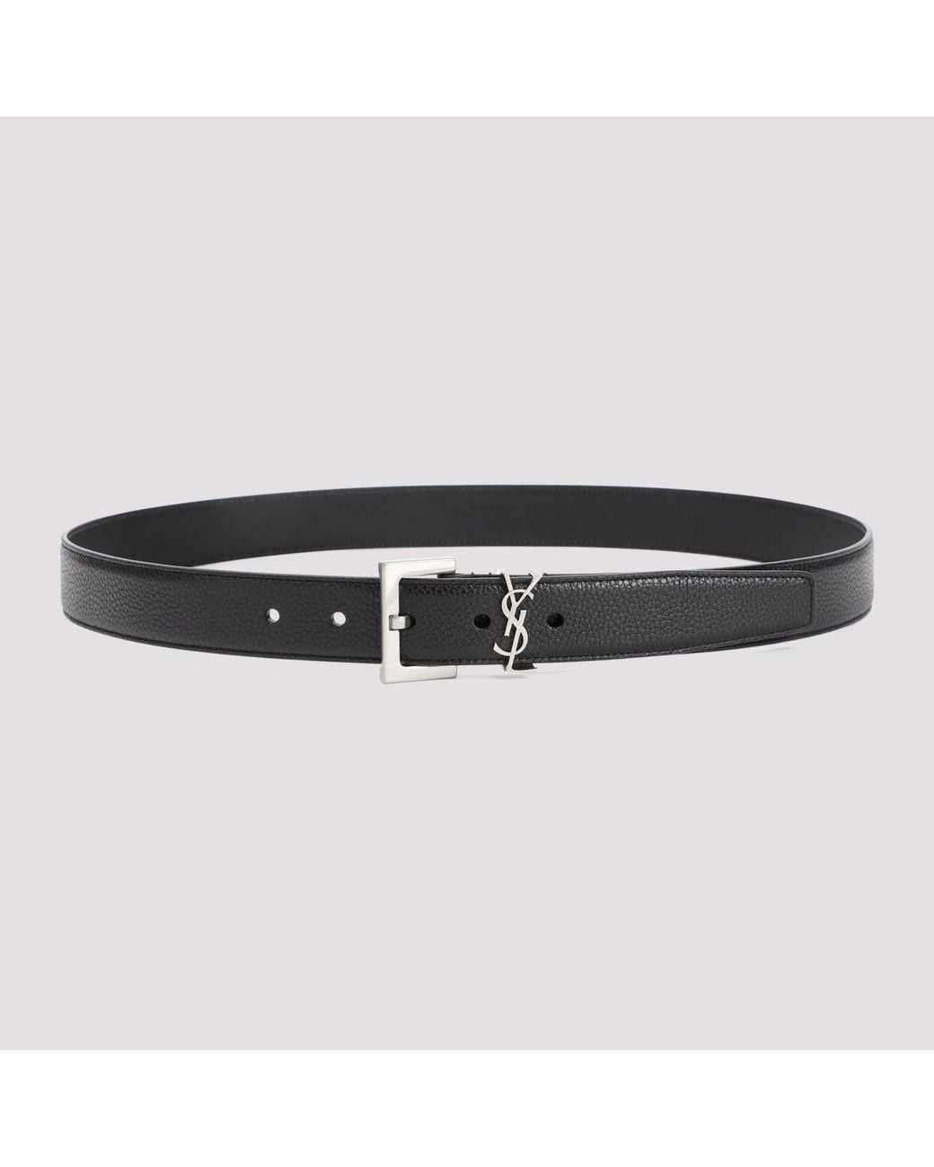 Saint Laurent Black Grained Leather Belt With Squared Buckle for men