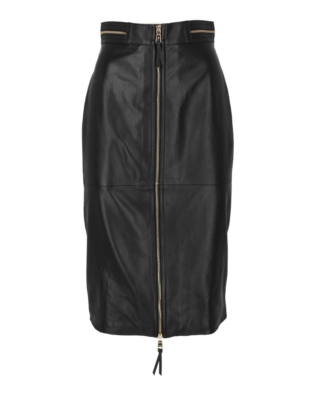 Elisabetta Franchi Black Fitted Sheepskin Leather Skirt With Front Zipper