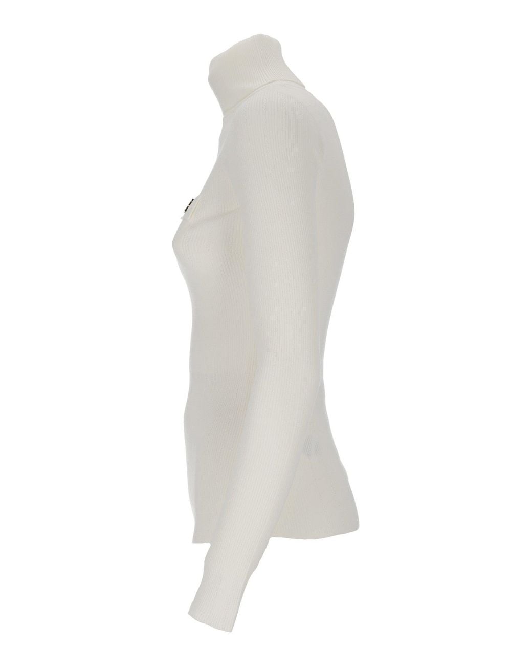Elisabetta Franchi White Fitted Long-Sleeve Knit Top With High Turtleneck