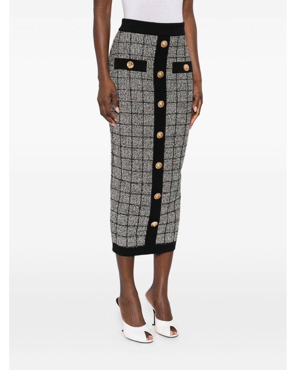 Balmain Gray Tweed Long Skirt