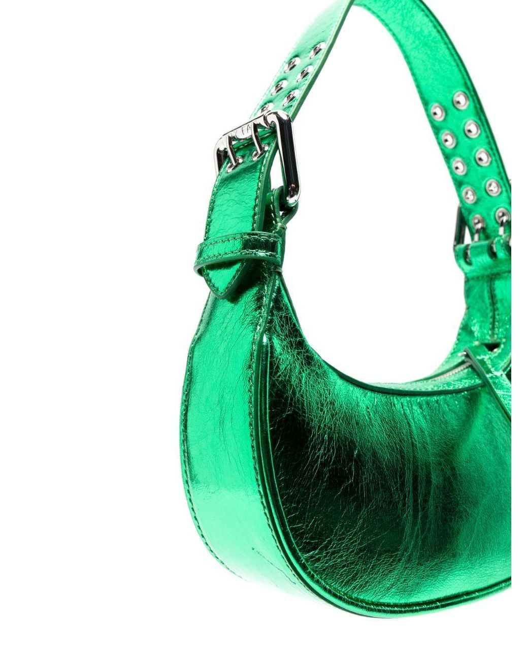 By Far Green Mini Soho Metallic Leather Shoulder Bag