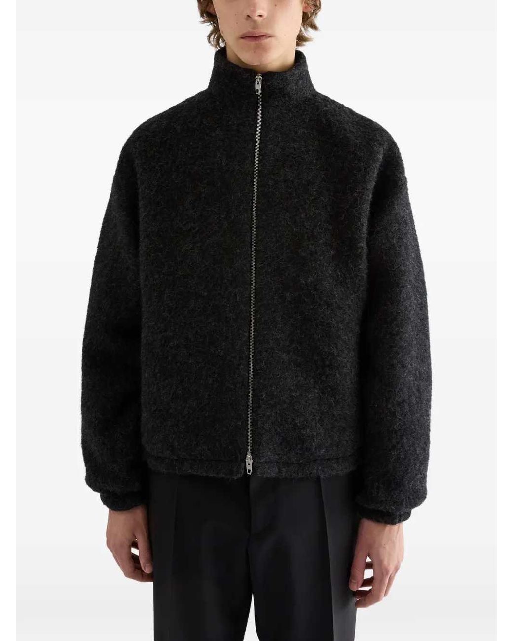 Jil Sander Black Zip-Up Wool-Blend Fleece Sweater for men