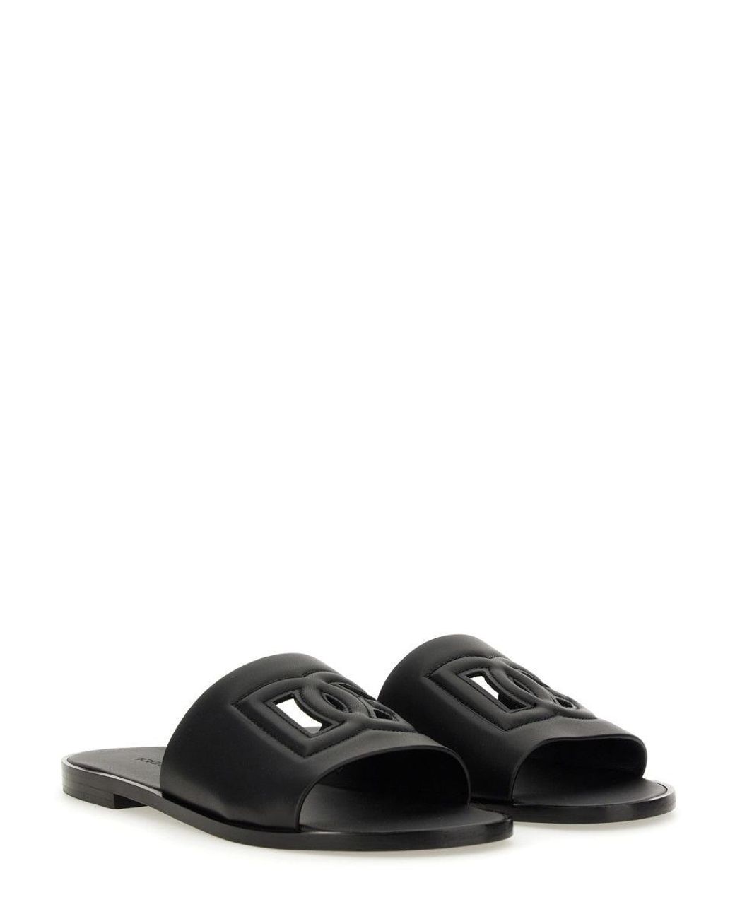 Dolce & Gabbana Black Dg Leather Flat Sandals for men