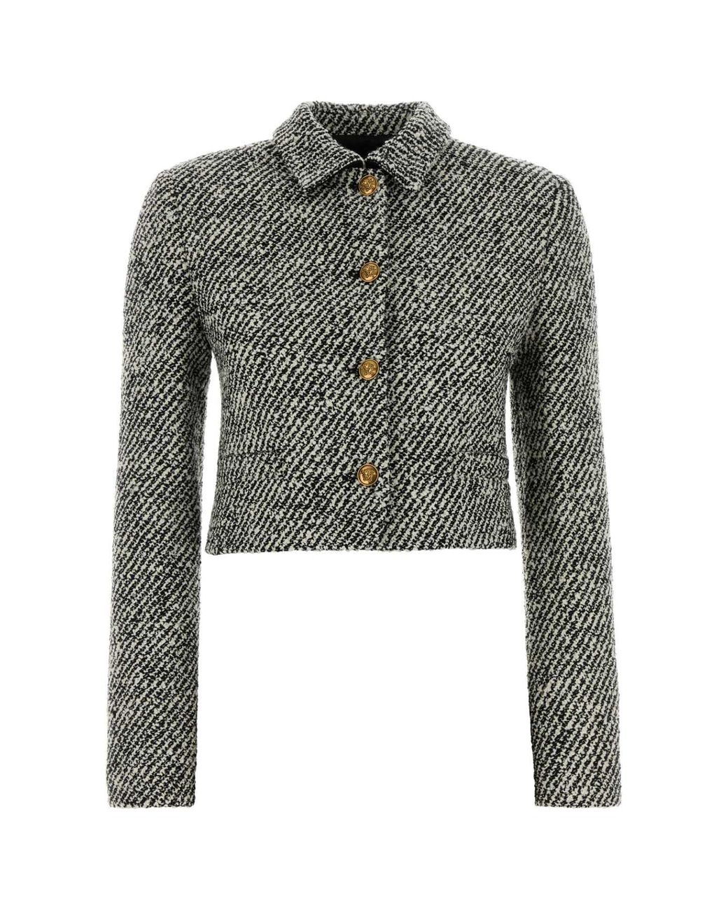 Versace Gray Two-Tone Responsible Wool Bouclé Loop Jacket For