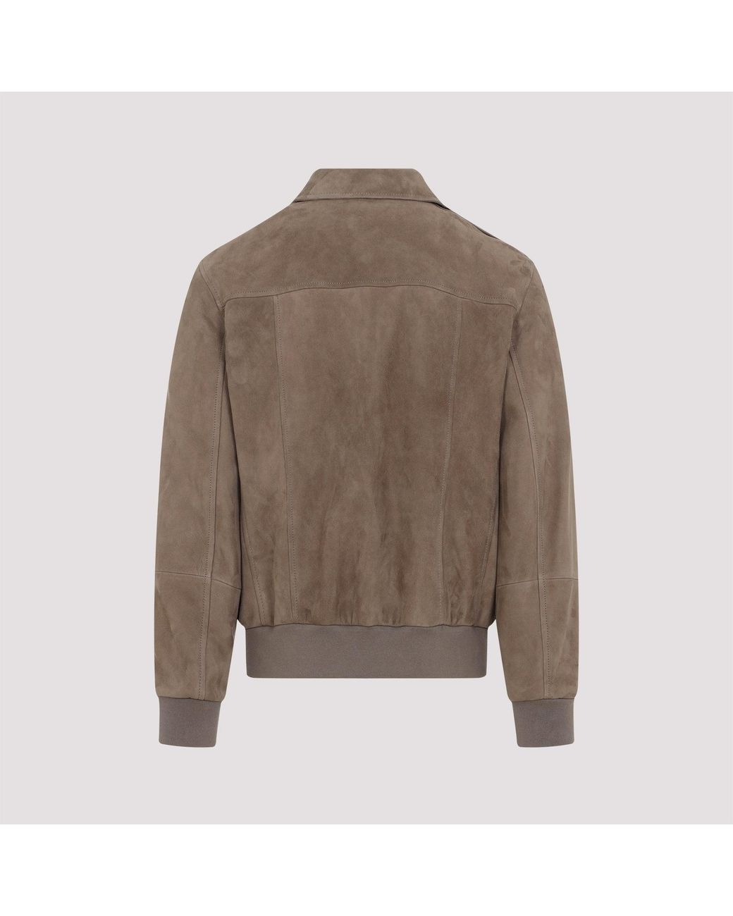 Brunello Cucinelli Brown Suede Leather Bomber Jacket for men