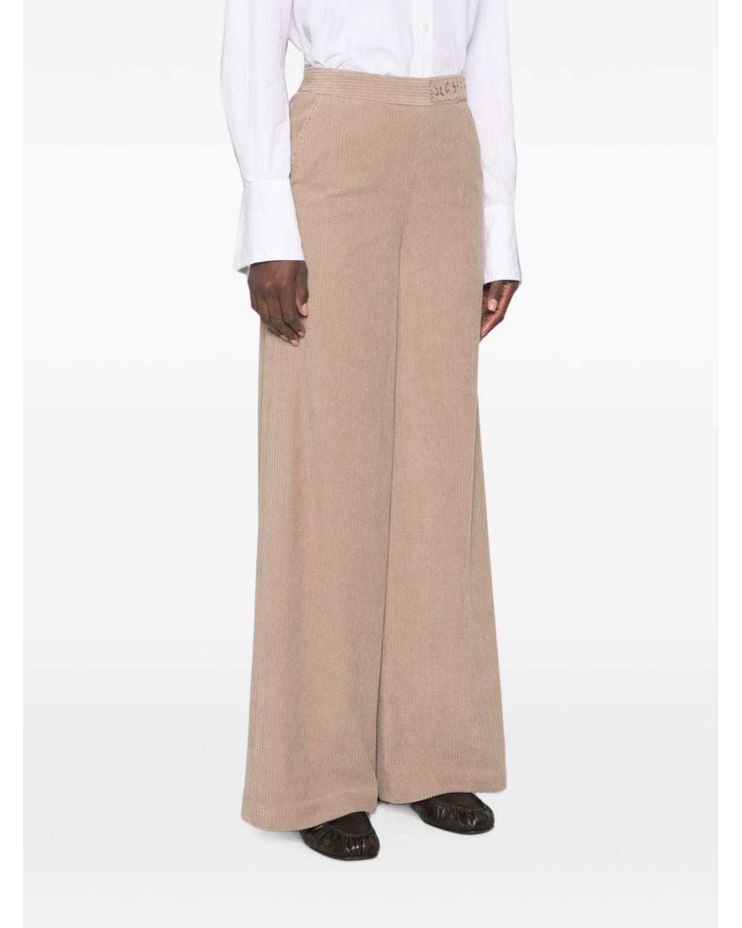 Bye Natural Corduroy Floral Embroidered Trousers