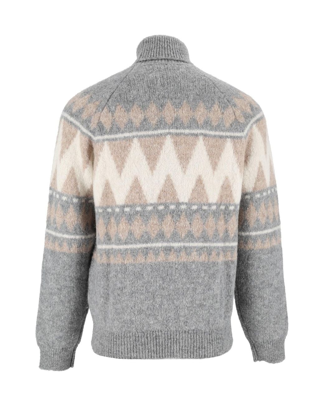 Peserico Gray Geometric High-Neck Knit Sweater for men