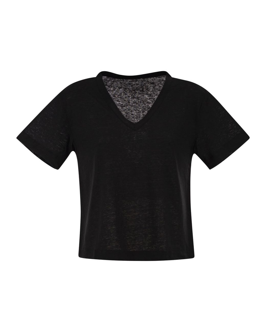 Majestic Black Stretch Linen T-Shirt With V-Neck
