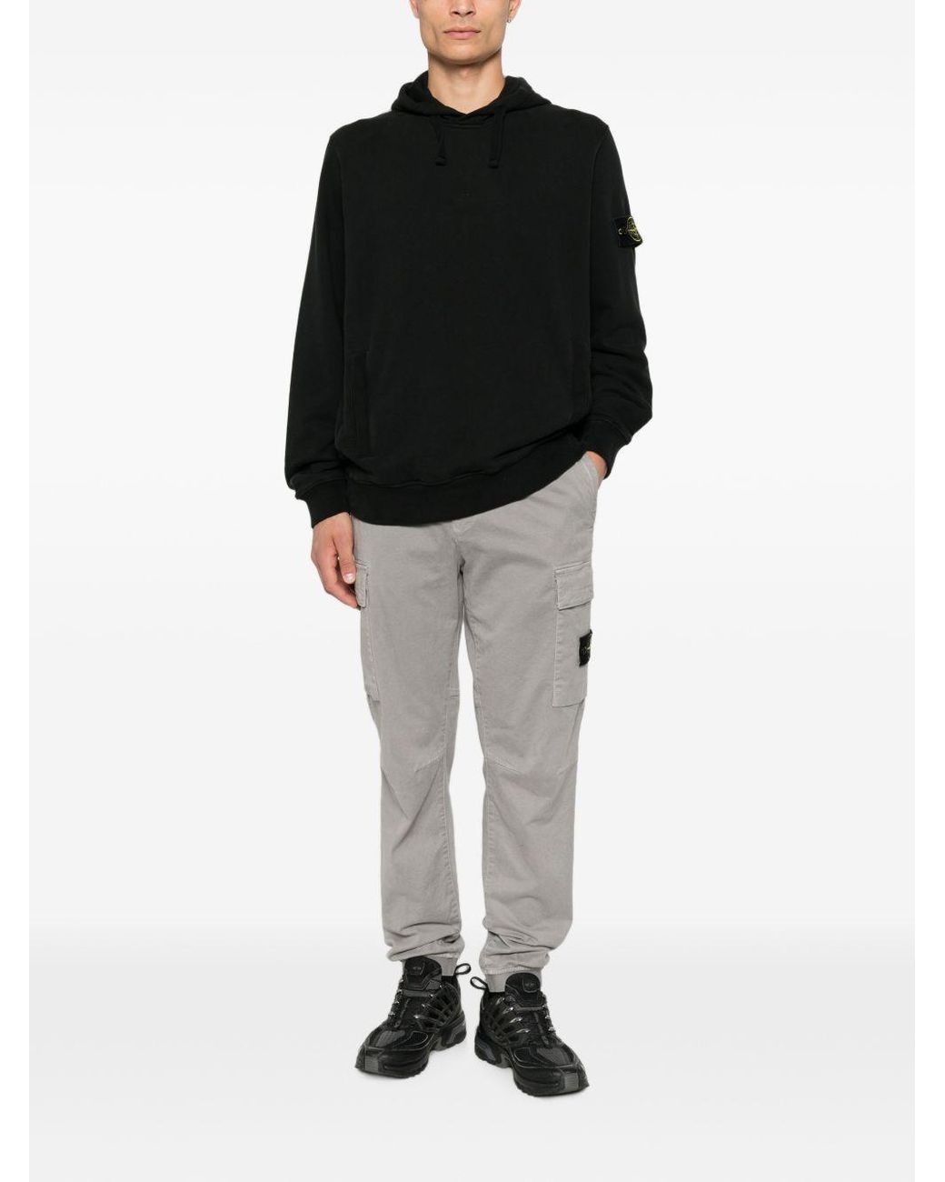 Stone Island Black Cotton Hooded Sweatshirt With Compass Badge for men