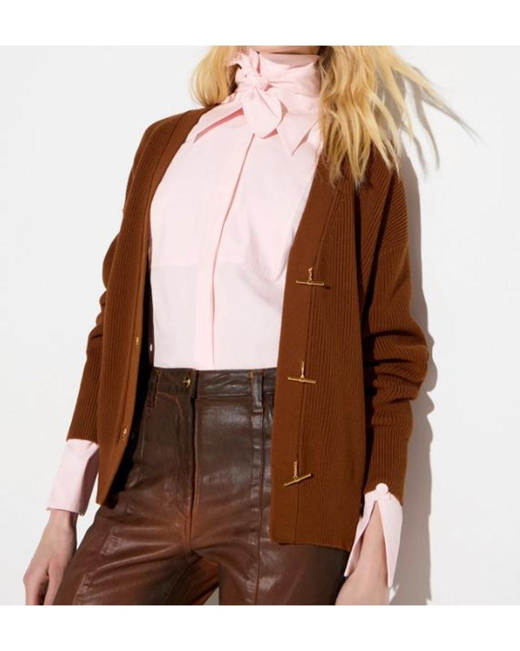 Elisabetta Franchi Brown Cardigan With Jewel Buttons